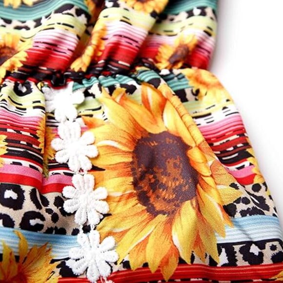 Toddler Baby Girl Sunflower Outfit Off Shoulder Ruffle Romper Jumpsuit - Picture 6 of 6